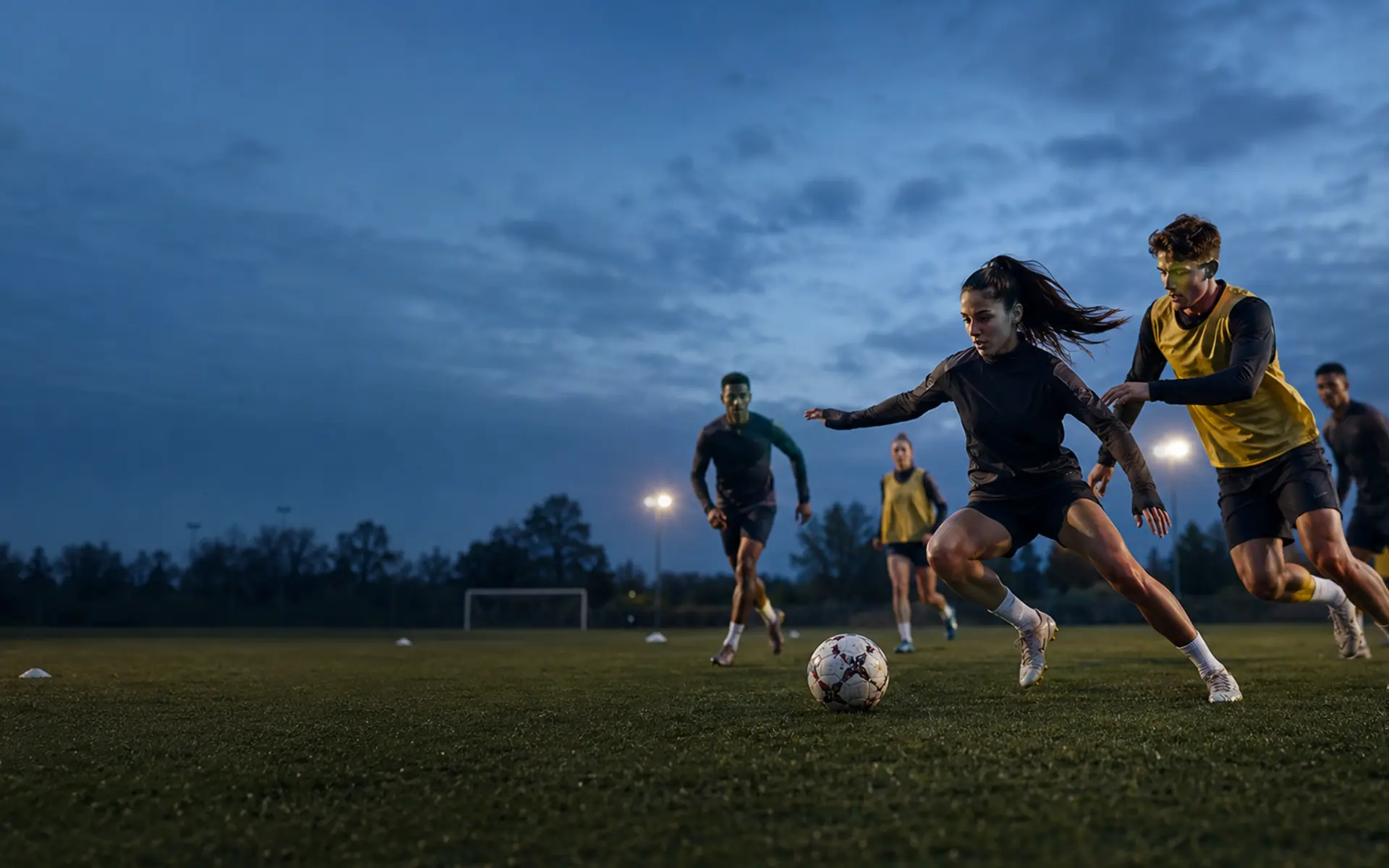 Athletes in football training